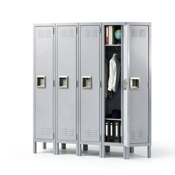 Fesbos Metal Locker Grey Lockable Storage Cabinet 3 Shelves-3