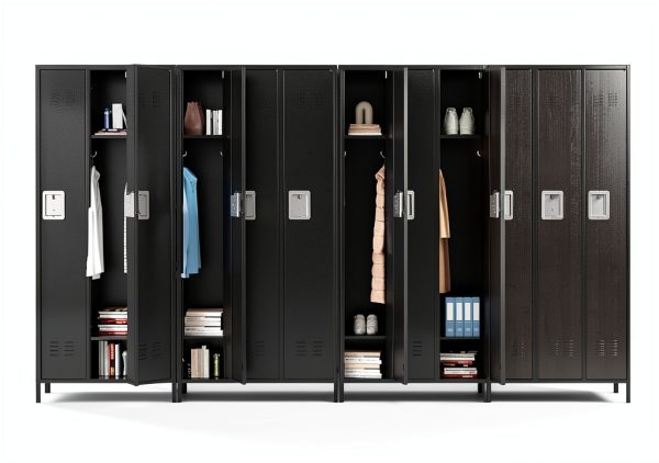 Fesbos Metal Locker Black 3 Door Lockable Storage Cabinet-6