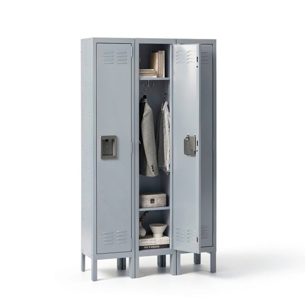 Fesbos Metal Locker Grey Lockable Storage Cabinet 3 Shelves-4