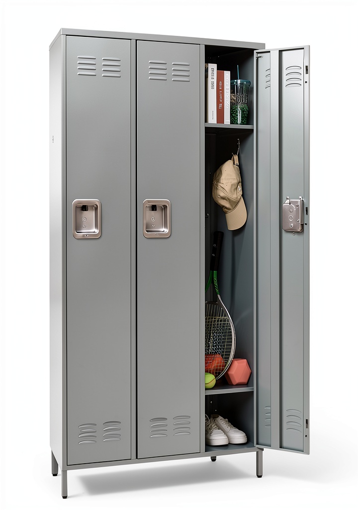 Installing Fesbos Metal Locker Grey Storage Cabinet Lockable in a home office corner