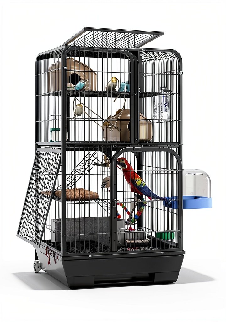 Dojomadf birdcage mat placed under a standard bird cage