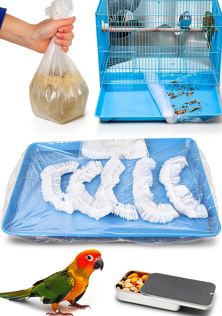 Niwaes bird cage liner installed on a tray with elastic band stretched