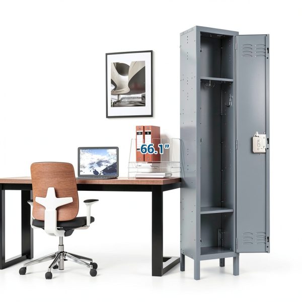 Fesbos Metal Locker Grey Lockable Storage Cabinet 3 Shelves-7