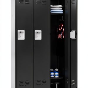 Fesbos Metal Locker Black 3 Door Lockable Storage Cabinet-0