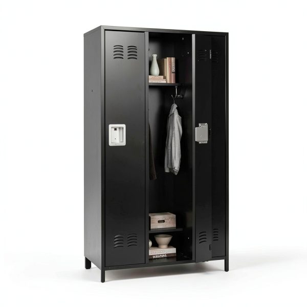 Fesbos Metal Locker Black 3 Door Lockable Storage Cabinet-3