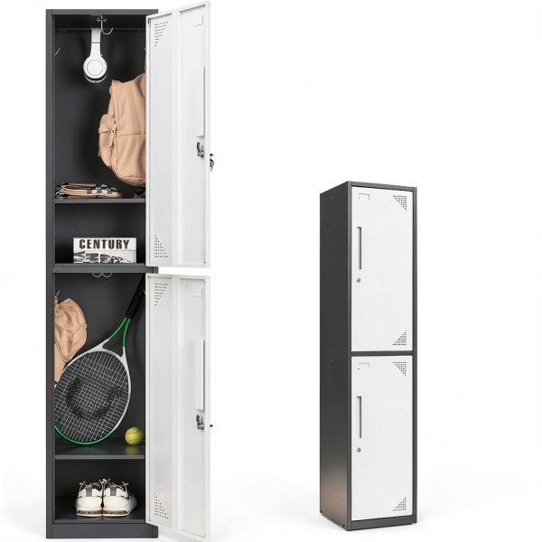 Fesbos Steel Locker Gray White Lockable Storage Cabinet-3