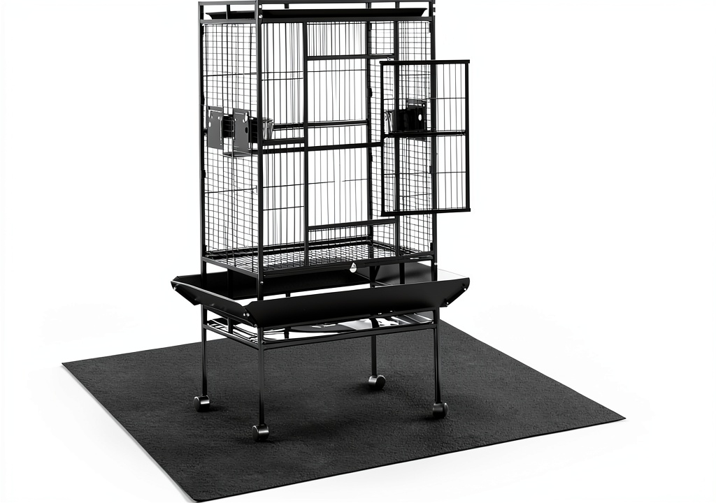 CebraBounze bird cage mat placed under a medium-sized bird cage