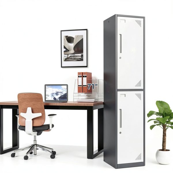 Fesbos Steel Locker Gray White Lockable Storage Cabinet-2