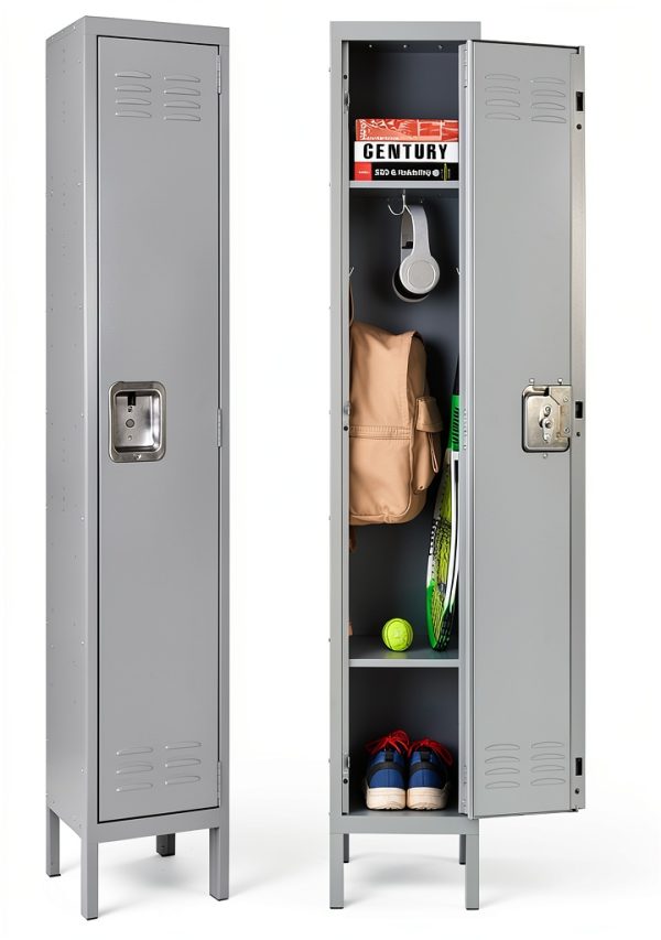 Fesbos Metal Locker Grey Lockable Storage Cabinet 3 Shelves-0