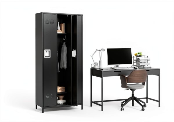 Fesbos Metal Locker Black 3 Door Lockable Storage Cabinet-7
