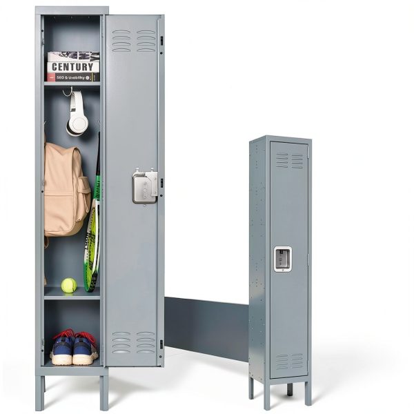 Fesbos Metal Locker Grey Lockable Storage Cabinet 3 Shelves-6