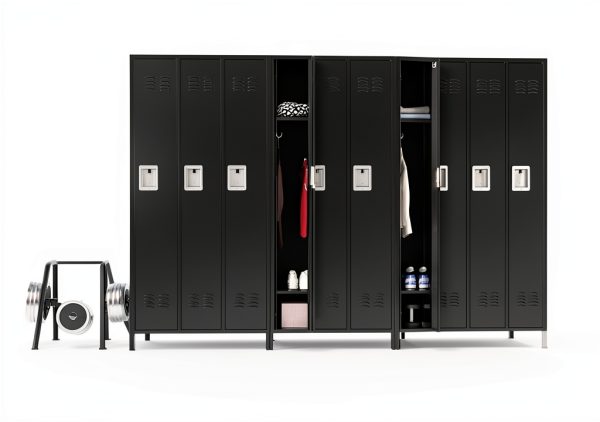 Fesbos Metal Locker Black 3 Door Lockable Storage Cabinet-1