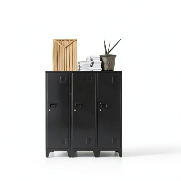 FURSTEL Black Metal Locker with Adjustable Shelves 3 Tier 47in-4