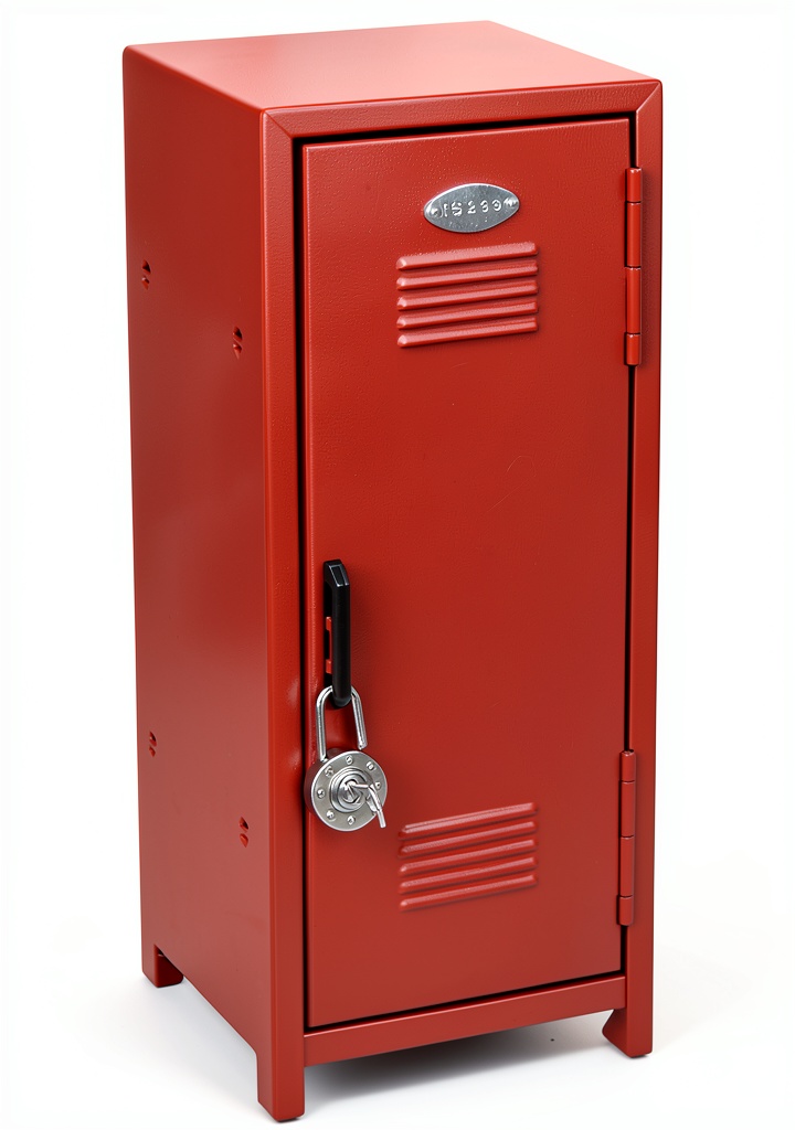 Mini metal locker placed on a child's desk with stickers