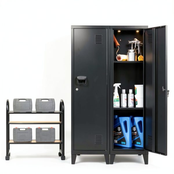 FURSTEL Black Metal Locker with Adjustable Shelves 3 Tier 47in-1