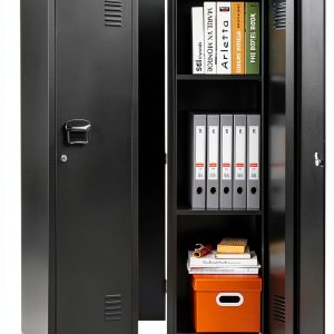 FURSTEL Black Metal Locker with Adjustable Shelves 3 Tier 47in-0