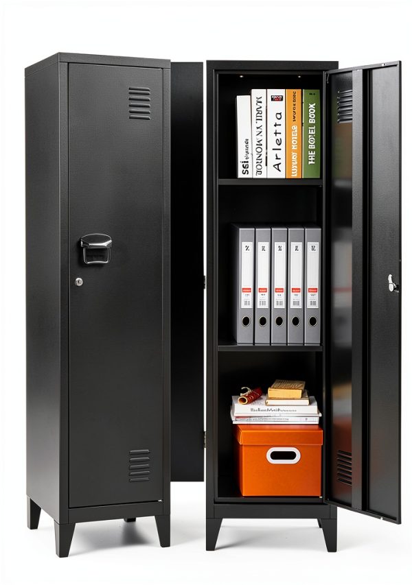 FURSTEL Black Metal Locker with Adjustable Shelves 3 Tier 47in-0