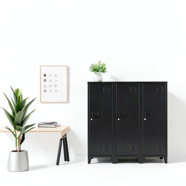 FURSTEL Black Metal Locker with Adjustable Shelves 3 Tier 47in-8