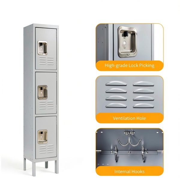 Metal Locker AQY 3 Door Steel Storage for Gym-3