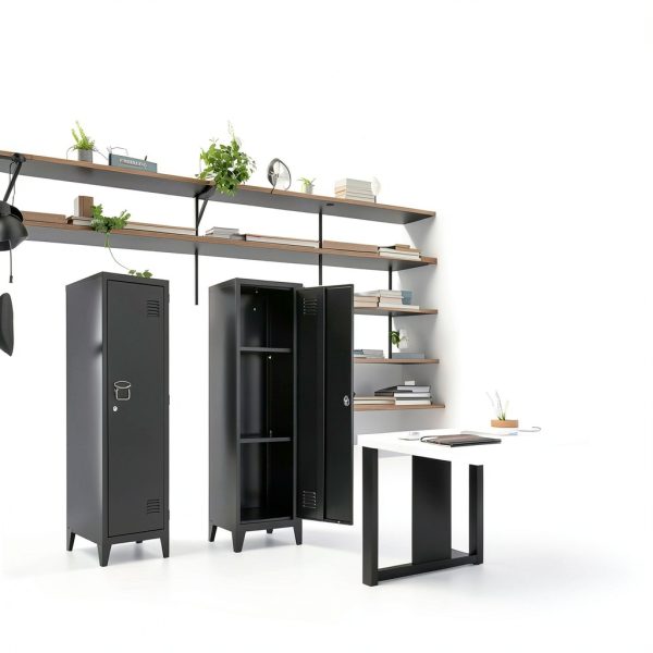 FURSTEL Black Metal Locker with Adjustable Shelves 3 Tier 47in-6