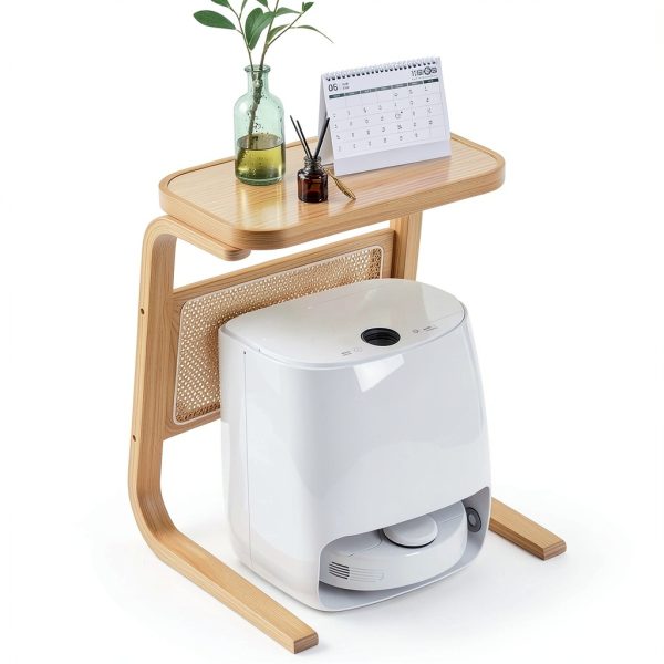 HHFSST Bamboo Robot Vacuum Storage Cabinet – Natural Finish-2