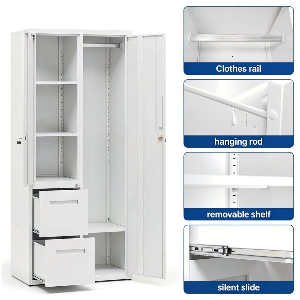 Metal Locker BYNSOE White 67in Floor‑Mount Storage-3
