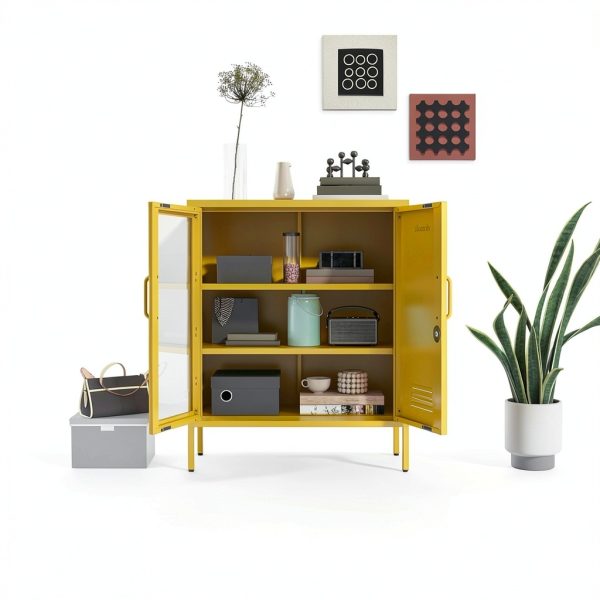 Storage Cabinet Aiasuit Mustard Metal Frame Blackout Doors 33H-5