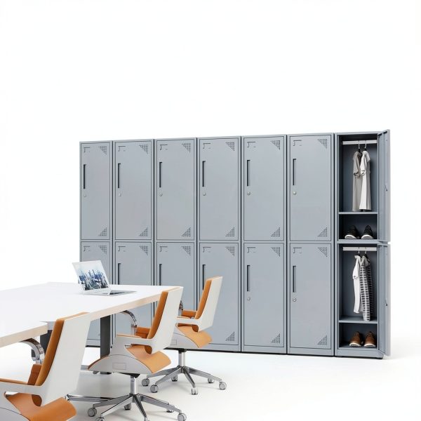 Yizosh Metal Locker Cabinet 4 Door Gray White Ventilated Storage-3