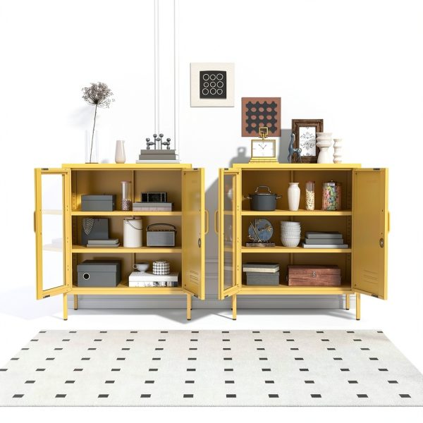 Storage Cabinet Aiasuit Mustard Metal Frame Blackout Doors 33H-3