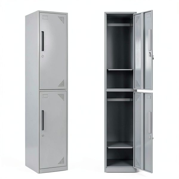 Yizosh Metal Locker Cabinet 4 Door Gray White Ventilated Storage-0