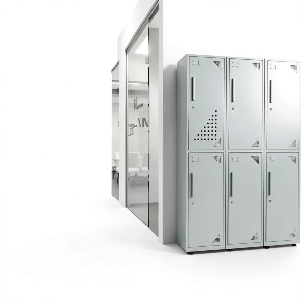 Yizosh Metal Locker Cabinet 4 Door Gray White Ventilated Storage-5