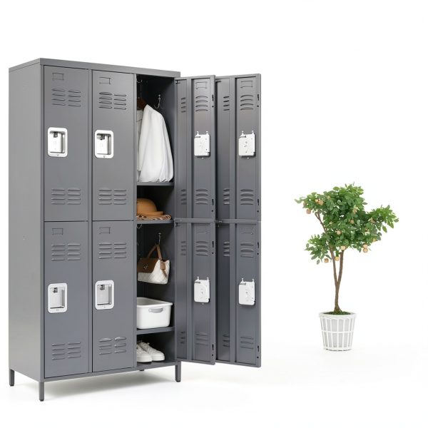 Metal Locker Cabinet Yukimo 6 Door Grey Lockable Doors-4