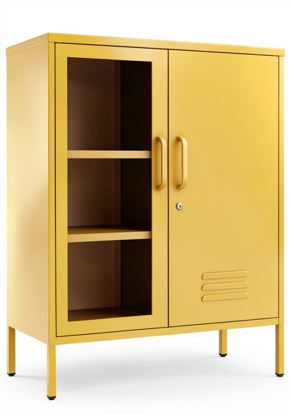 Storage Cabinet Aiasuit Mustard Metal Frame Blackout Doors 33H-0