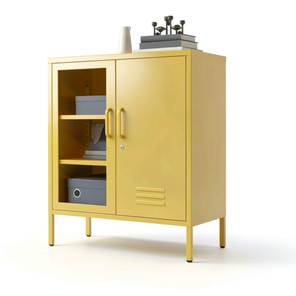 Storage Cabinet Aiasuit Mustard Metal Frame Blackout Doors 33H-2