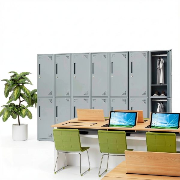 Yizosh Metal Locker Cabinet 4 Door Gray White Ventilated Storage-1