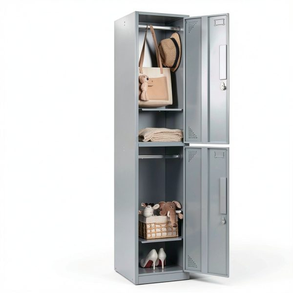 Yizosh Metal Locker Cabinet 4 Door Gray White Ventilated Storage-6