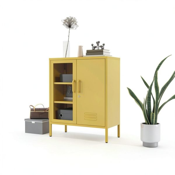 Storage Cabinet Aiasuit Mustard Metal Frame Blackout Doors 33H-4